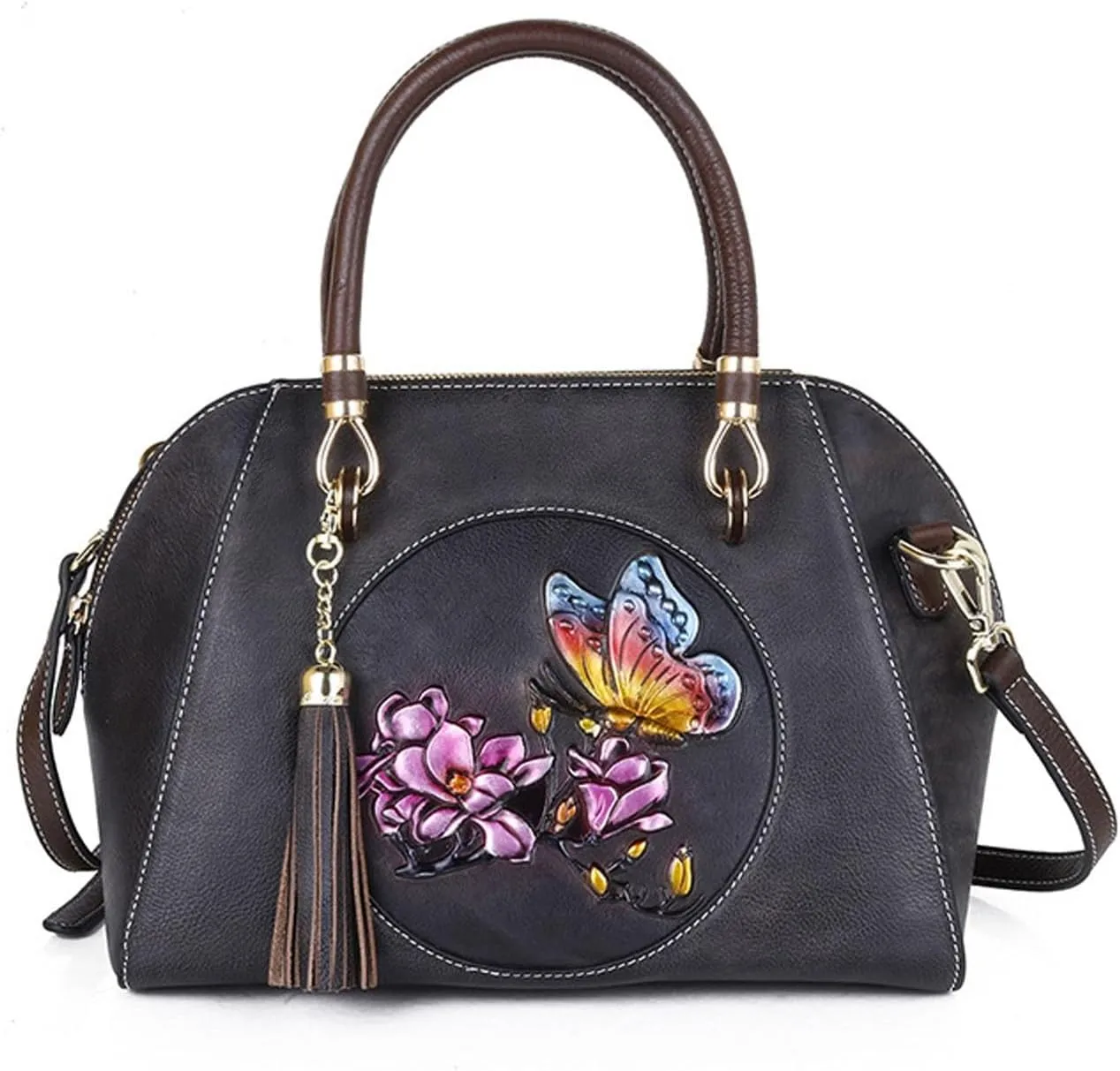 Women's Leather Crossbody Bag, Retro Large Capacity Shoulder Bag, Pure Hand-carved Handbag