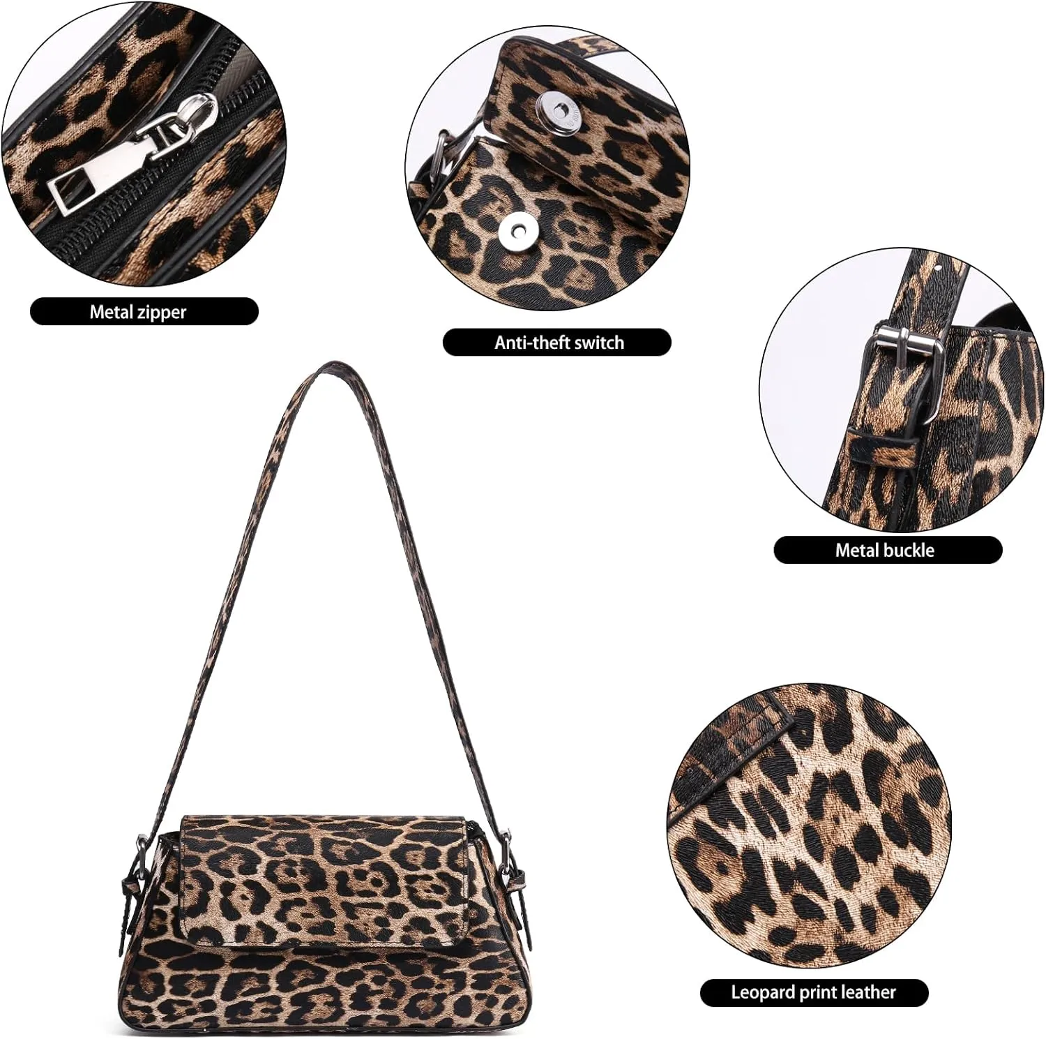 Women's Leopard Print Shoulder Bag - PU Leather Handbag with Magnetic Closure