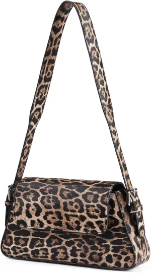 Women's Leopard Print Shoulder Bag - PU Leather Handbag with Magnetic Closure
