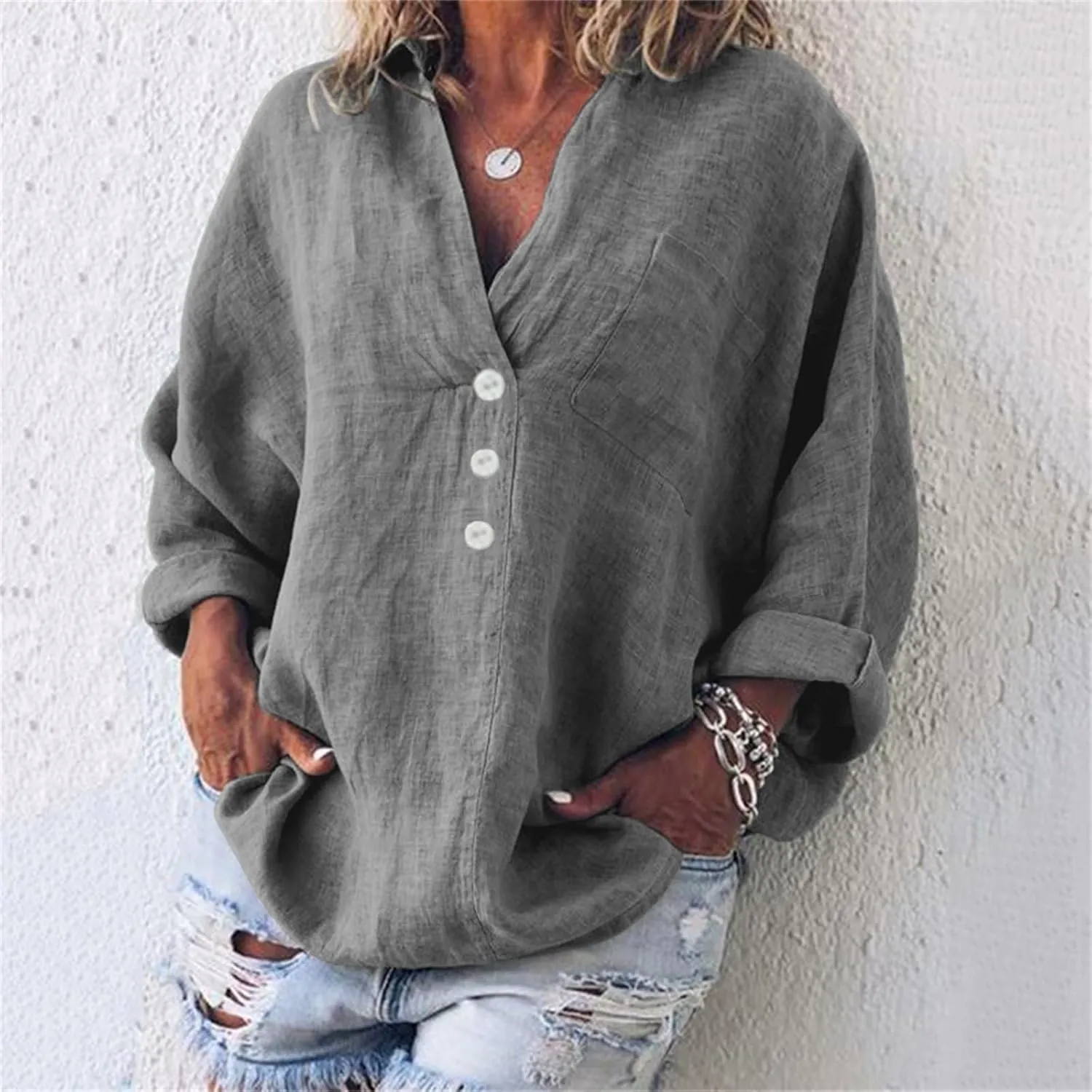 Women's Linen Blouse Women's Retro Floral Art Print Casual Long Sleeve Long Sleeve Casual Linen Cotton Clothing