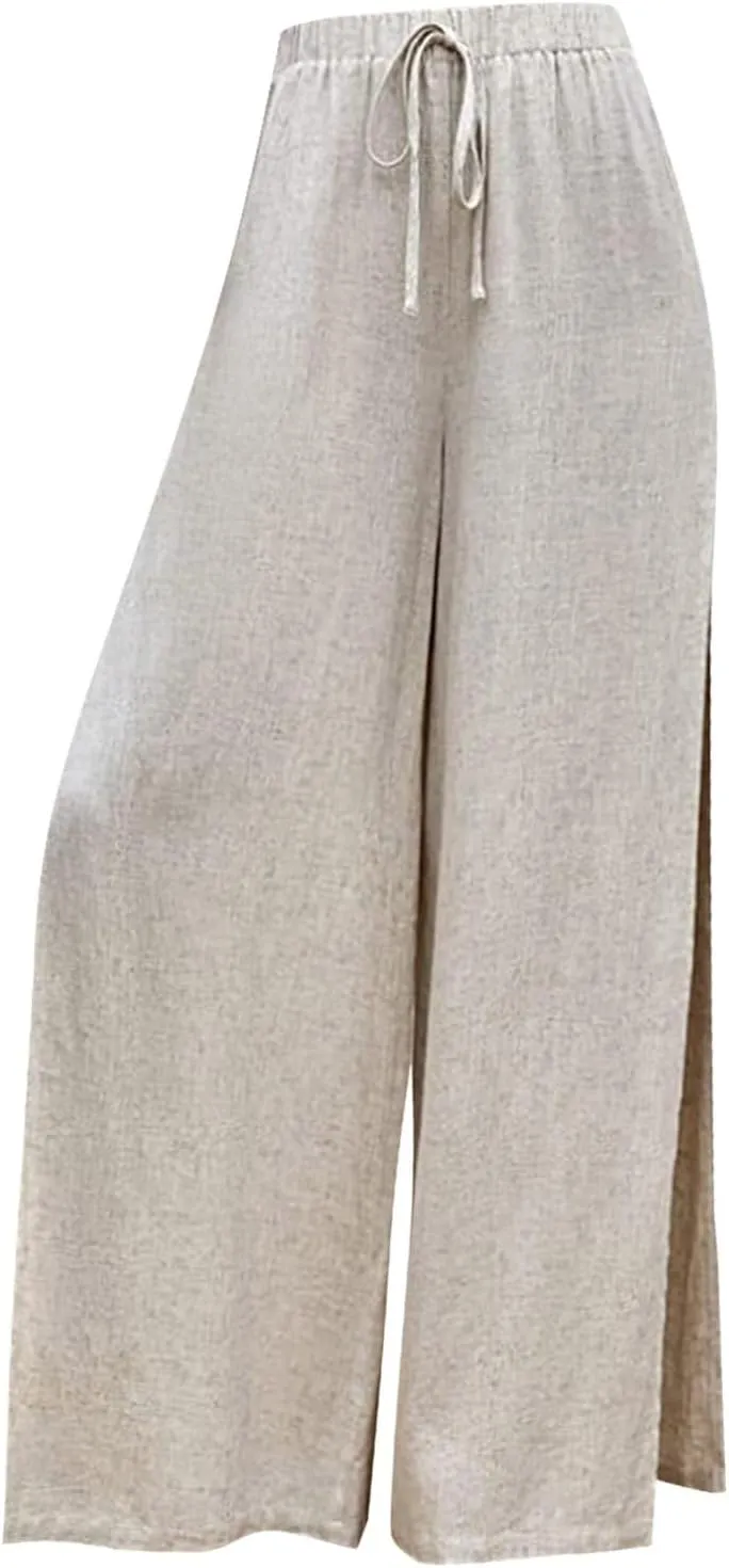 Women's Linen Pants Wide Leg Trousers Trendy Pants High Waisted Pants with Pockets Breathable Pants Plus Size