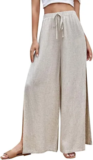 Women's Linen Pants Wide Leg Trousers Trendy Pants High Waisted Pants with Pockets Breathable Pants Plus Size