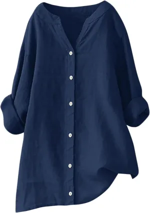 Women's Linen Shirts 2024 Solid Color Medium Sleeve Collar Casual Women's Shirt Women's Shirt Tops for Women Swim