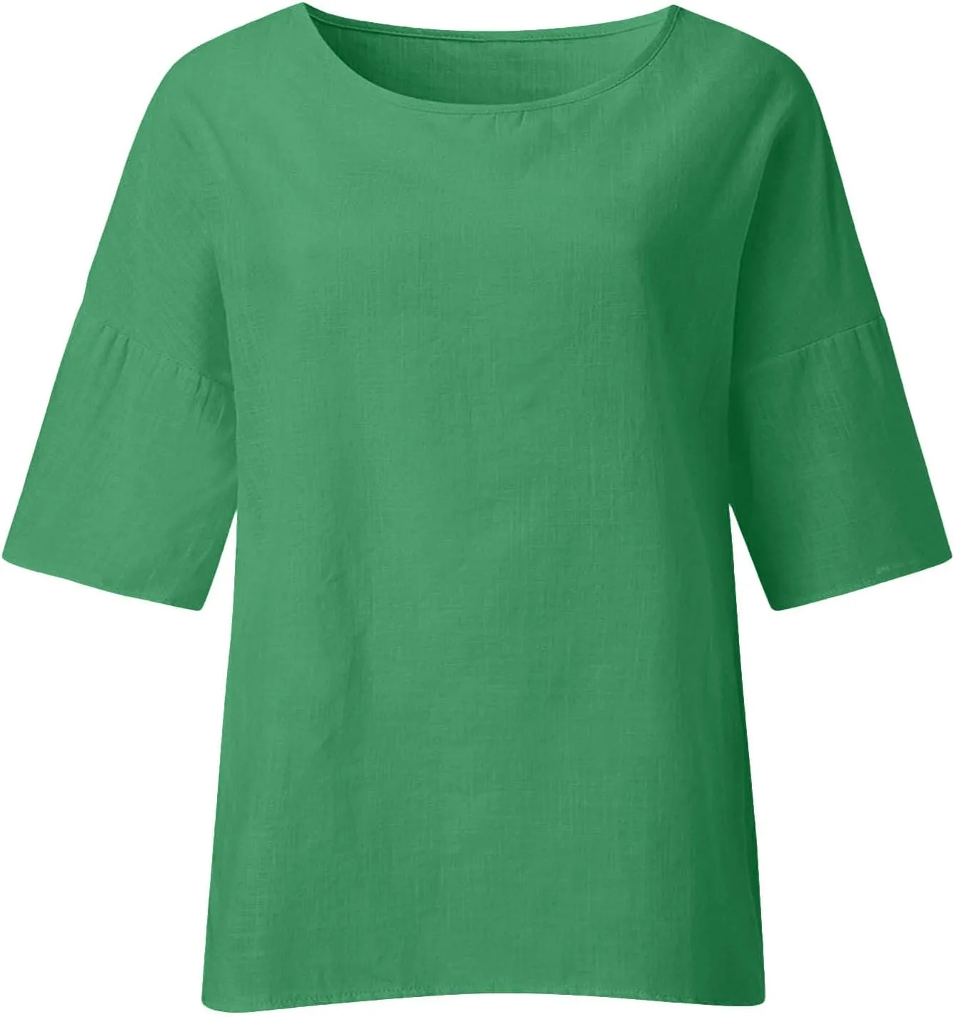 Womens Linen Shirts Short Sleeve Casual T-Shirts Trendy Loose Fit Round Neck Blouse Fashion Solid Color Tops