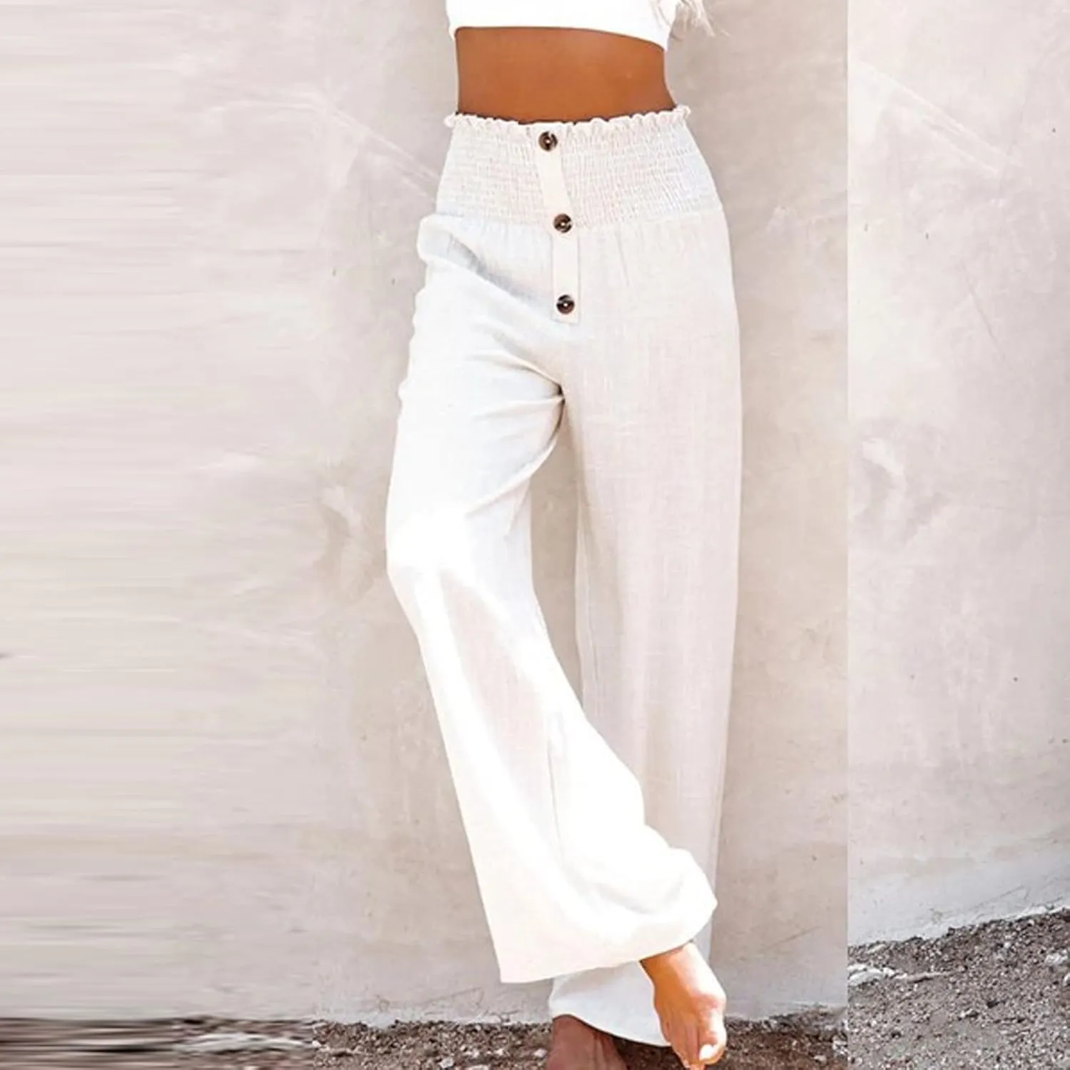 Women's Linen Summer Palazzo Pants Lounge Loose Paperbag Waist Trousers Solid Comfy Pants Summer Outfits 2025 Trendy