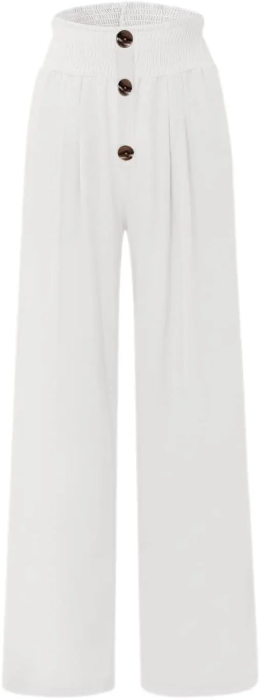 Women's Linen Summer Palazzo Pants Lounge Loose Paperbag Waist Trousers Solid Comfy Pants Summer Outfits 2025 Trendy