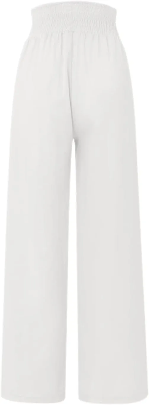 Women's Linen Summer Palazzo Pants Lounge Loose Paperbag Waist Trousers Solid Comfy Pants Summer Outfits 2025 Trendy