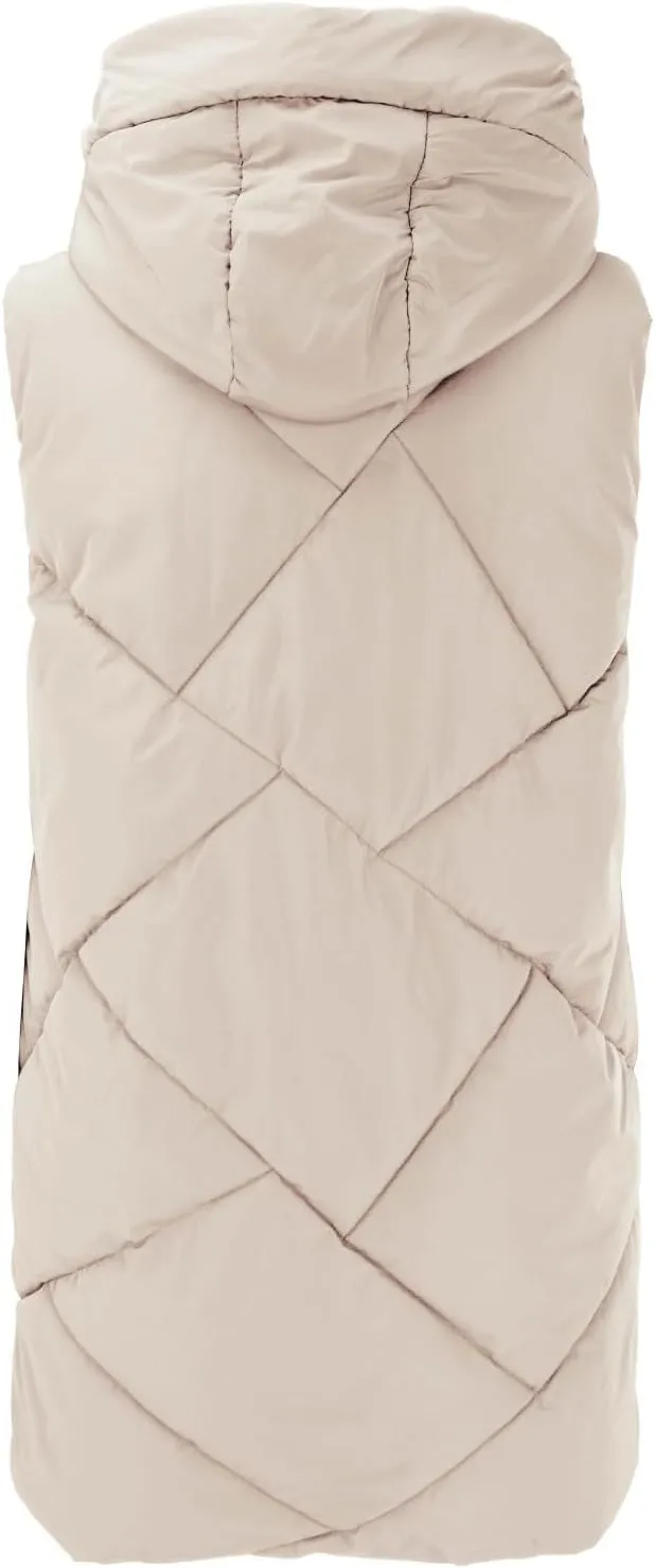 Women's Long Down Vest with Hooded Zipper Quilted Puffer Jacket Plus Size Winter Warm Slim Fit Coats Outdoor Vest