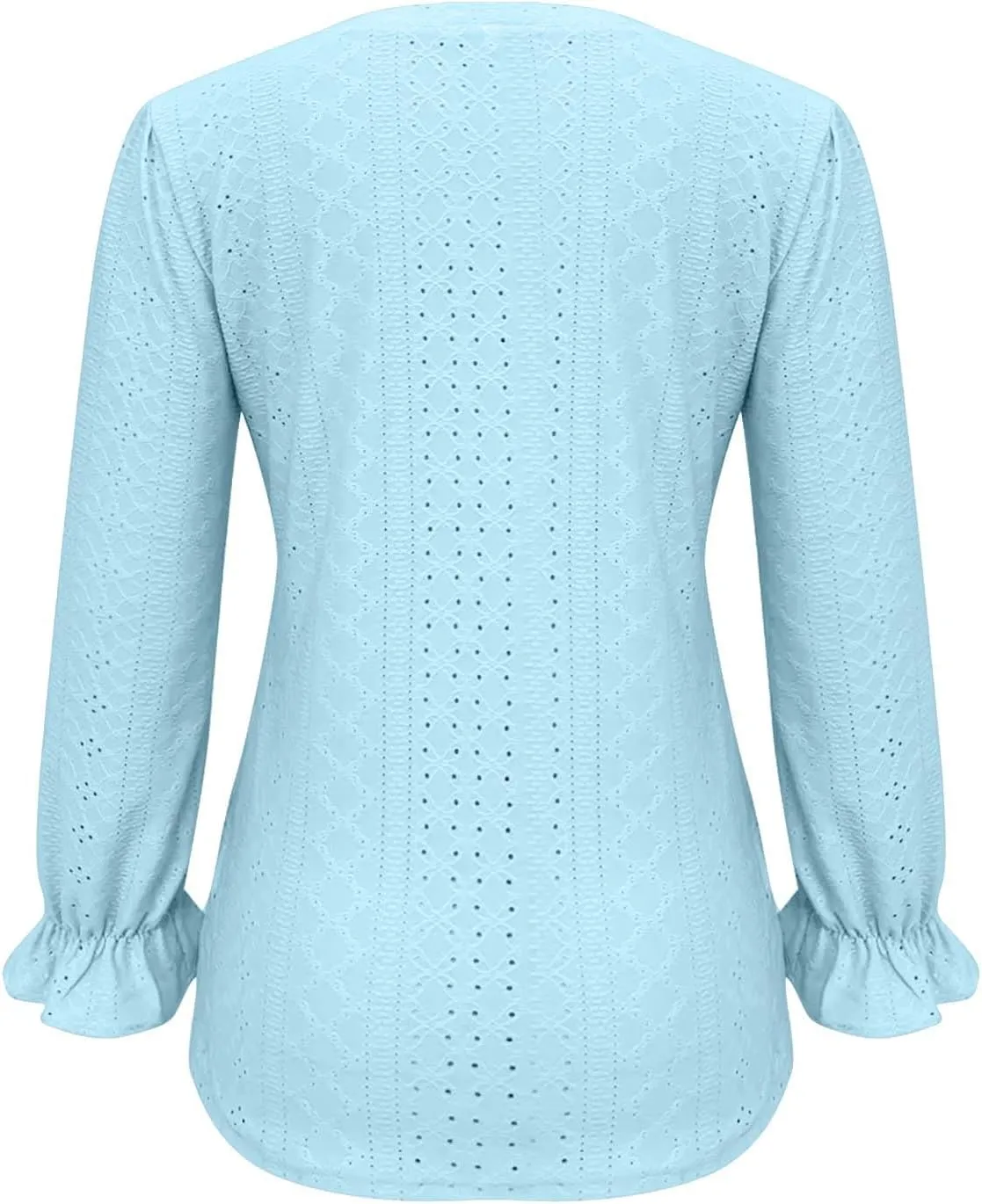 Womens Long Sleeve Eyelet Tops Solid Color V Neck Shirts Puff Sleeves Loose Fit Casual Blouses Fall Clothing