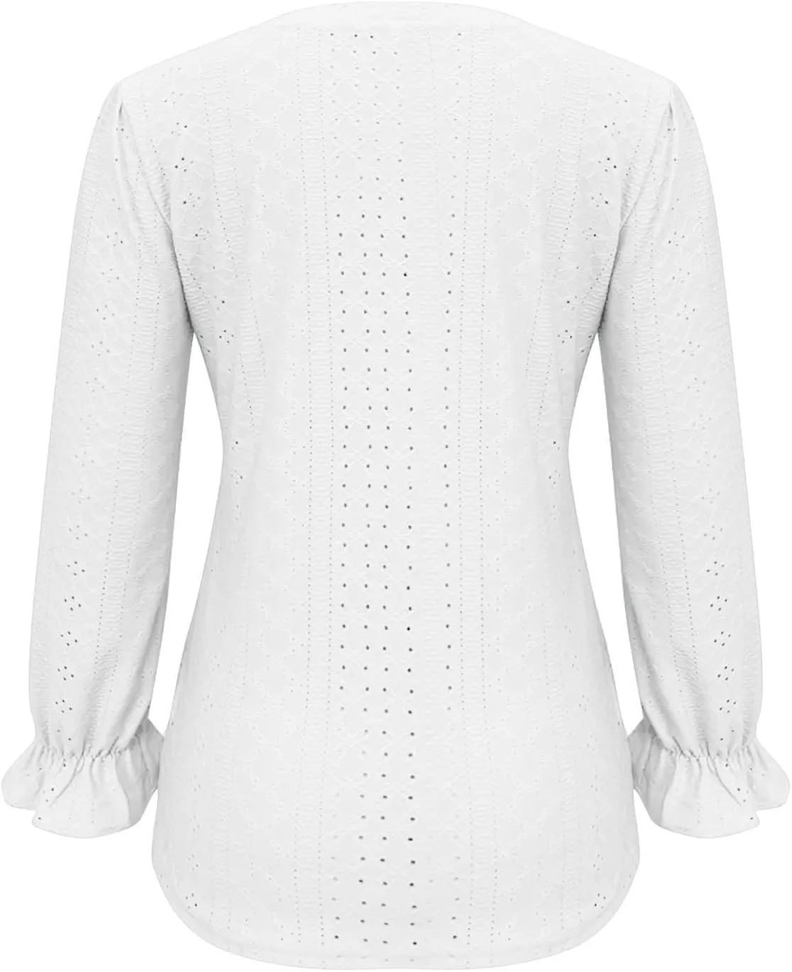 Womens Long Sleeve Eyelet Tops Solid Color V Neck Shirts Puff Sleeves Loose Fit Casual Blouses Fall Clothing