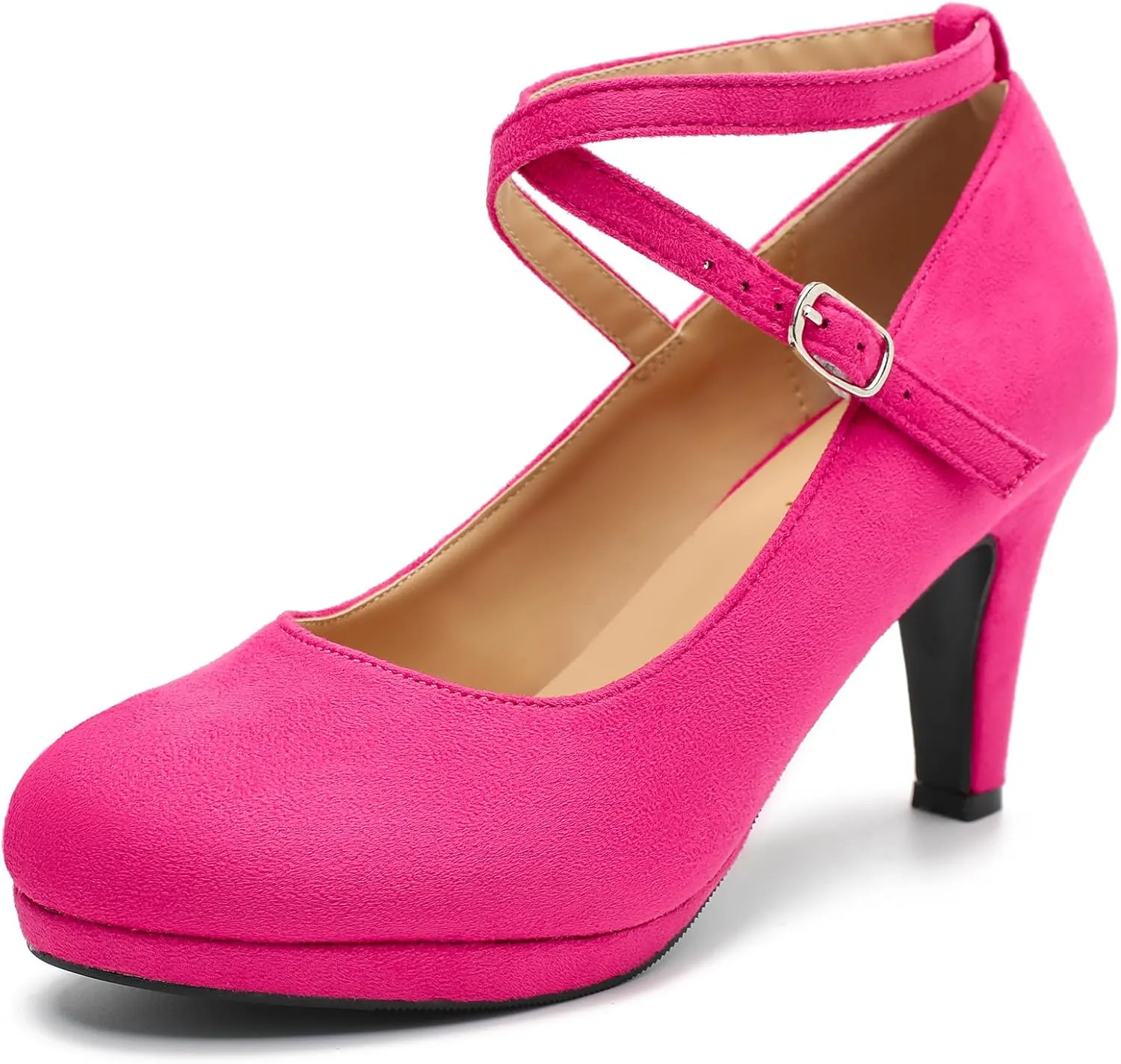 Womens Platform High Heels Sexy Cross Ankle Strap Pumps Wedding Work Party Dress Shoes Hot Pink Velvet 11