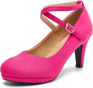 Womens Platform High Heels Sexy Cross Ankle Strap Pumps Wedding Work Party Dress Shoes Hot Pink Velvet 11