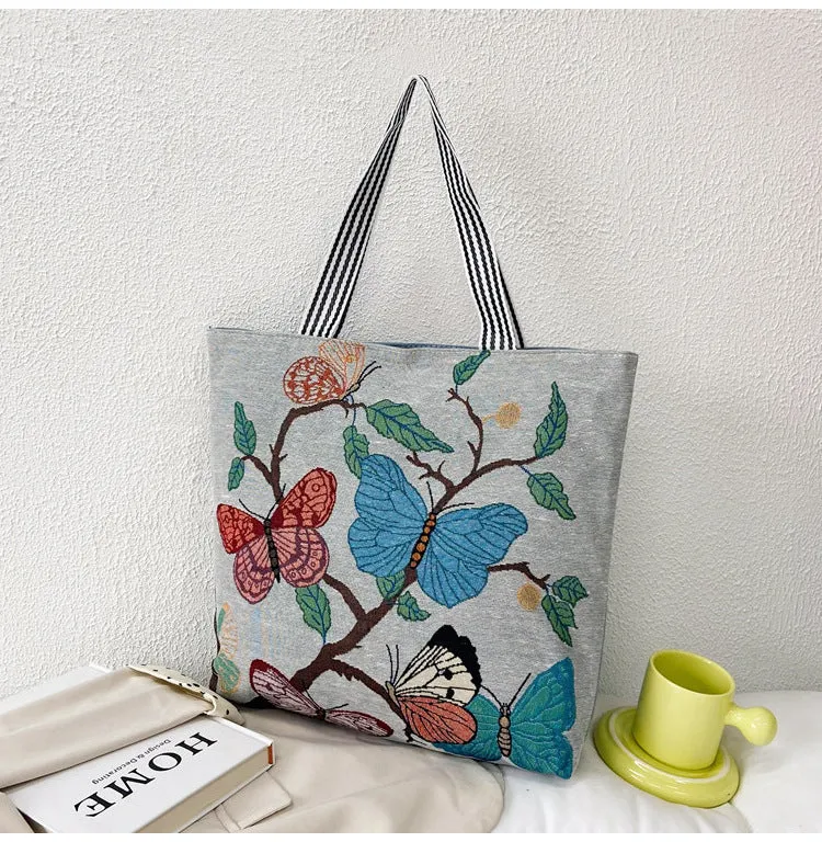 Women's Portable Canvas Artistic Embroidered Retro Shoulder Bags