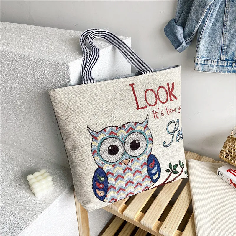 Women's Portable Canvas Artistic Embroidered Retro Shoulder Bags