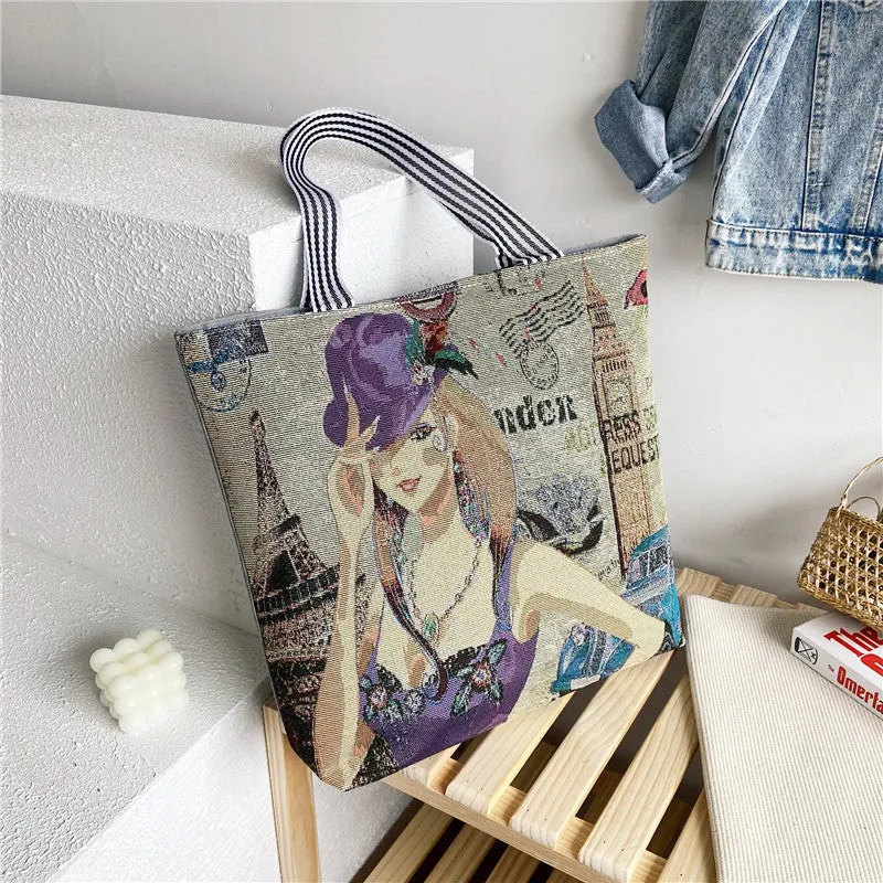 Women's Portable Canvas Artistic Embroidered Retro Shoulder Bags