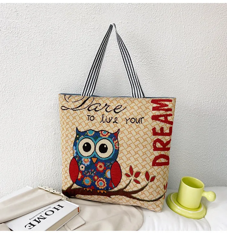 Women's Portable Canvas Artistic Embroidered Retro Shoulder Bags