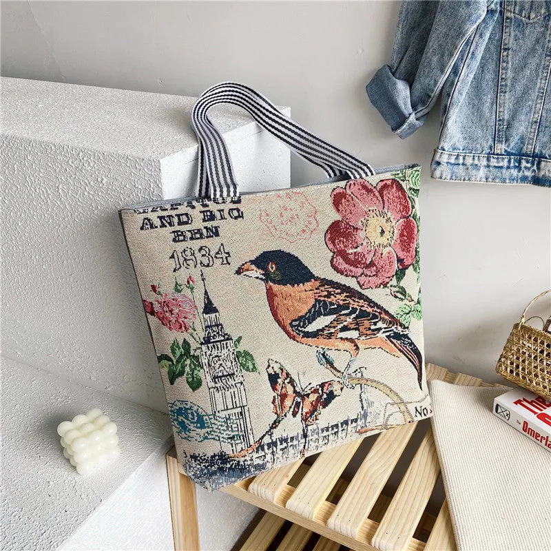 Women's Portable Canvas Artistic Embroidered Retro Shoulder Bags