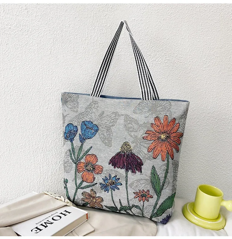 Women's Portable Canvas Artistic Embroidered Retro Shoulder Bags