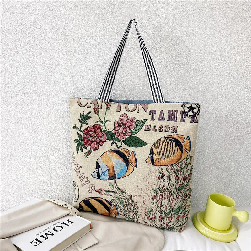Women's Portable Canvas Artistic Embroidered Retro Shoulder Bags