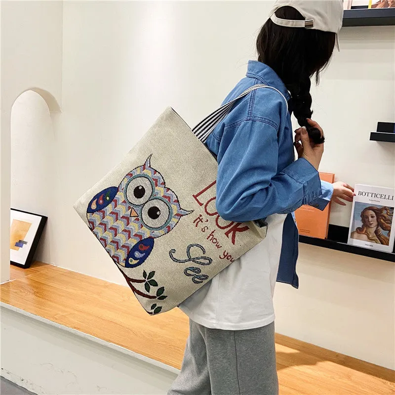 Women's Portable Canvas Artistic Embroidered Retro Shoulder Bags