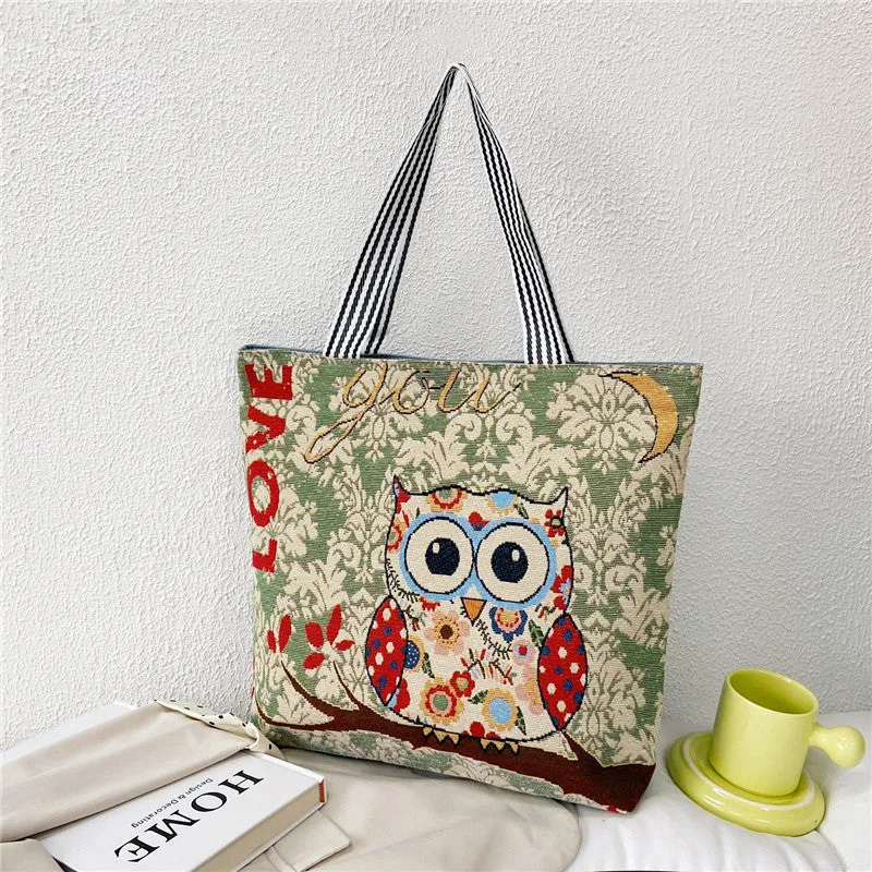 Women's Portable Canvas Artistic Embroidered Retro Shoulder Bags