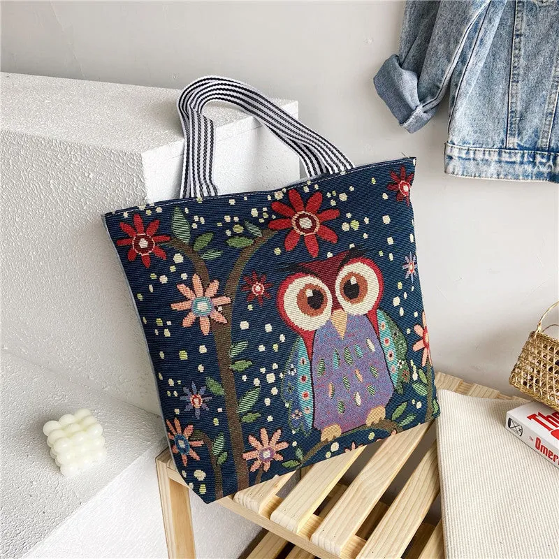 Women's Portable Canvas Artistic Embroidered Retro Shoulder Bags