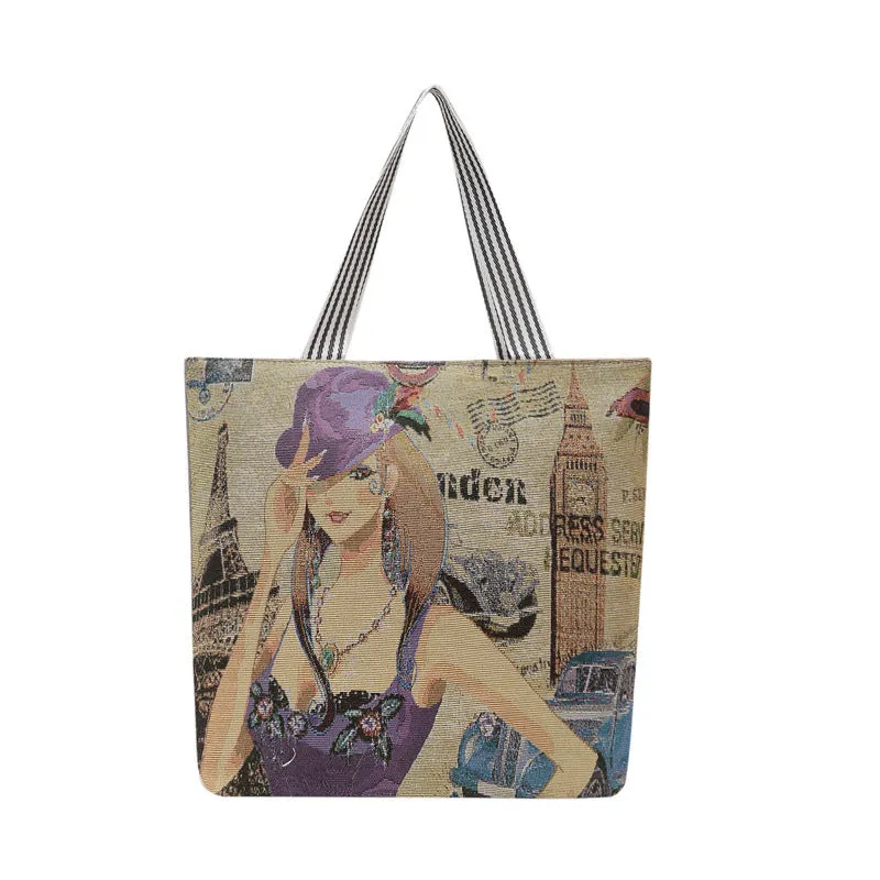 Women's Portable Canvas Artistic Embroidered Retro Shoulder Bags