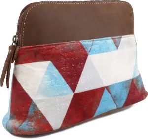 Women's Printed Brown Leather Zippered Makeup Cosmetic Bag 18BT16
