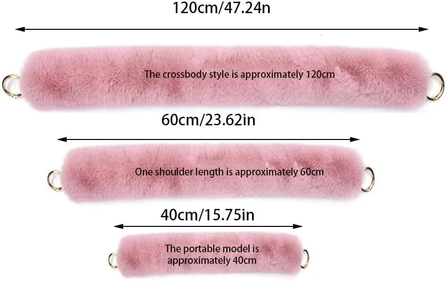 Womens Purse Bag Strap Zcargel 40Cm/60Cm/120Cm Furry Handle Strap Replacement Shoulder Strap for Handbags/Shoulder Bags