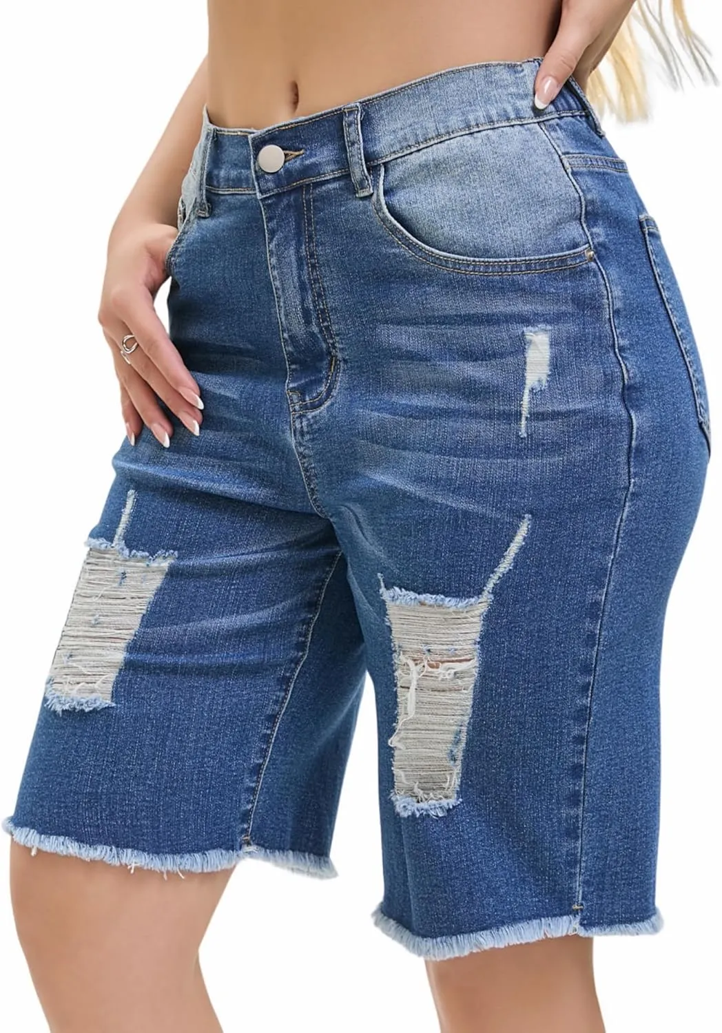 Women's Raw Hem Denim Jean Short Summer Casual Ripped Distressed Bermuda Brazilian Butt Lifting Cut Off Hot Shorts