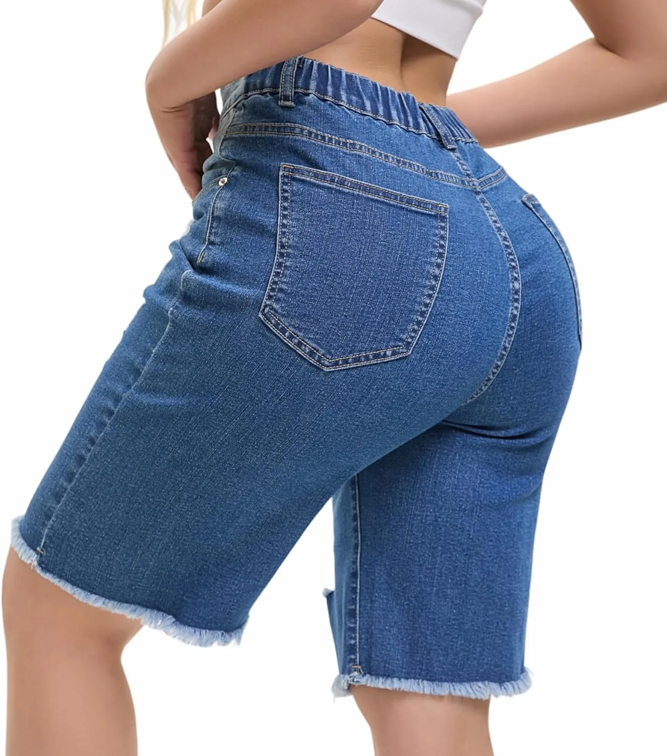 Women's Raw Hem Denim Jean Short Summer Casual Ripped Distressed Bermuda Brazilian Butt Lifting Cut Off Hot Shorts