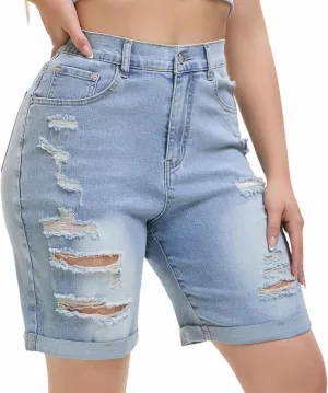 Women's Raw Hem Denim Jean Short Summer Casual Ripped Distressed Bermuda Brazilian Butt Lifting Cut Off Hot Shorts