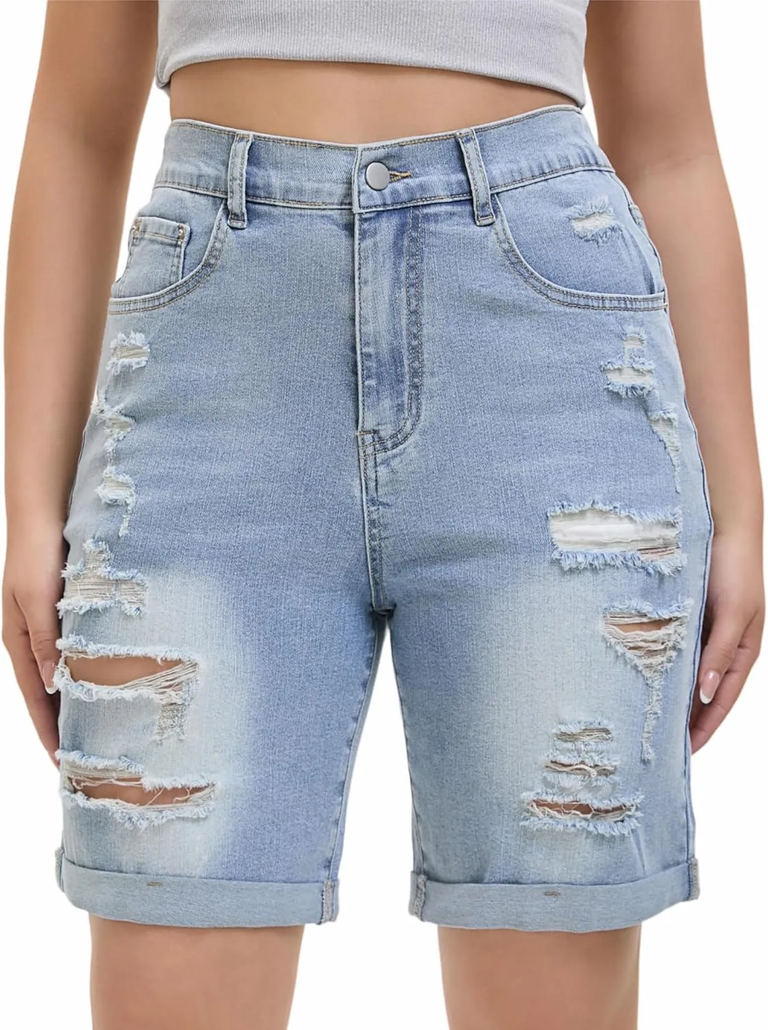 Women's Raw Hem Denim Jean Short Summer Casual Ripped Distressed Bermuda Brazilian Butt Lifting Cut Off Hot Shorts
