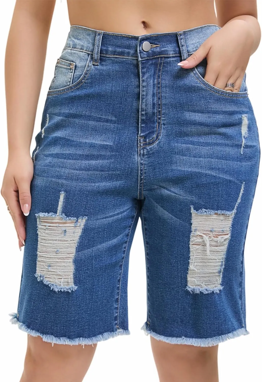 Women's Raw Hem Denim Jean Short Summer Casual Ripped Distressed Bermuda Brazilian Butt Lifting Cut Off Hot Shorts