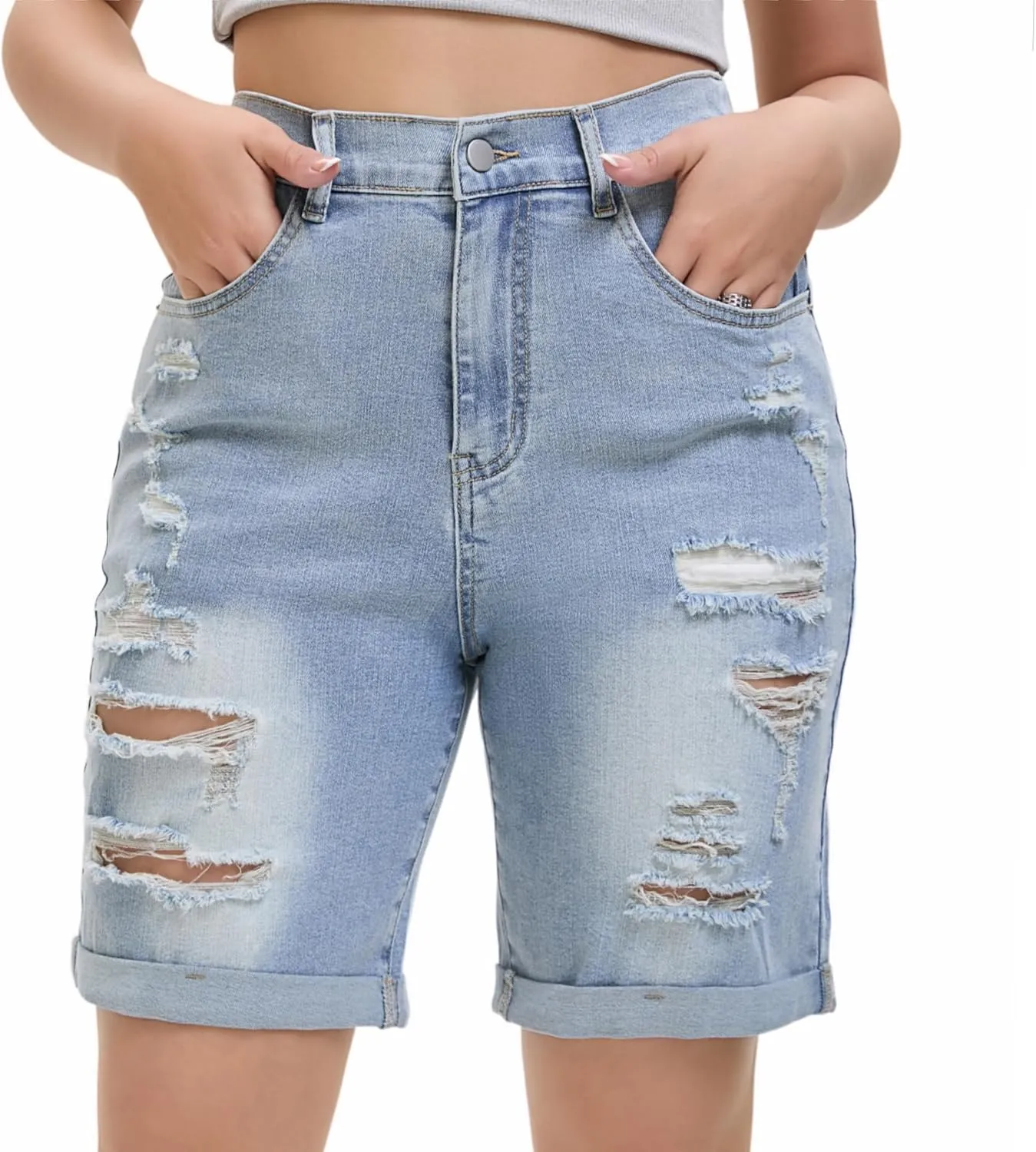 Women's Raw Hem Denim Jean Short Summer Casual Ripped Distressed Bermuda Brazilian Butt Lifting Cut Off Hot Shorts