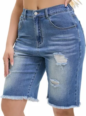 Women's Raw Hem Denim Jean Short Summer Casual Ripped Distressed Bermuda Brazilian Butt Lifting Cut Off Hot Shorts