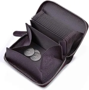 Women's RFID Blocking Credit Card Wallet, Minimalist Genuine Leather Zippered Small Coin Purse. (Coffee)