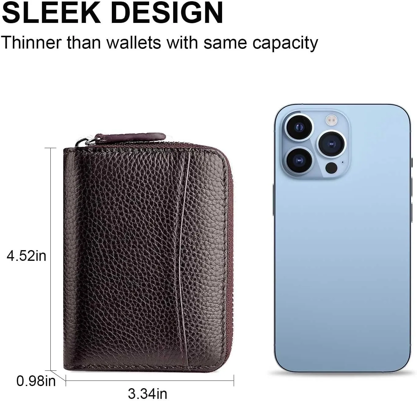 Women's RFID Blocking Credit Card Wallet, Minimalist Genuine Leather Zippered Small Coin Purse. (Coffee)