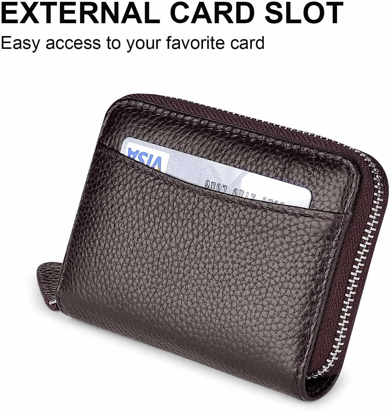 Women's RFID Blocking Credit Card Wallet, Minimalist Genuine Leather Zippered Small Coin Purse. (Coffee)