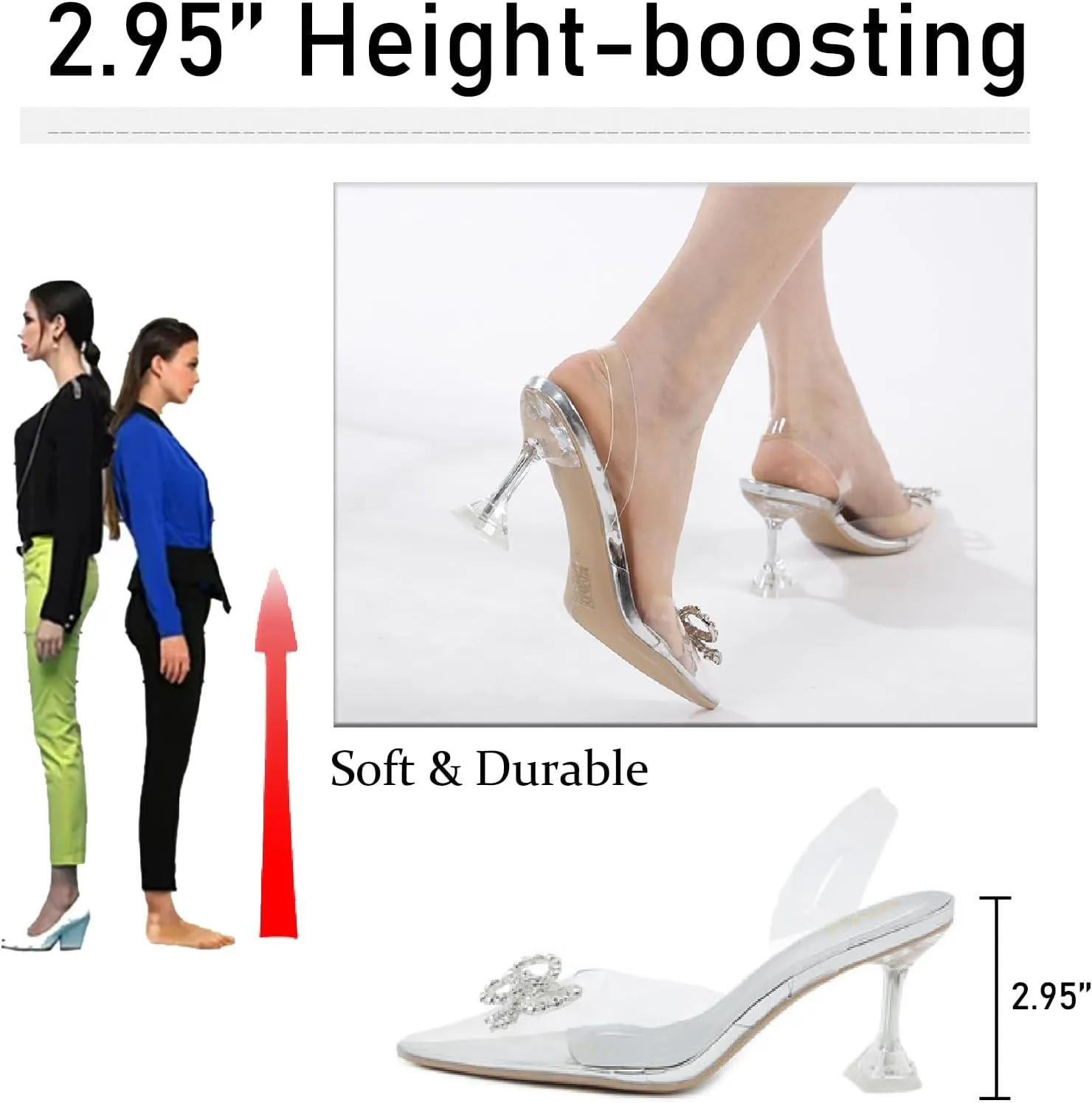 Women's Rhinestones Bow Clear Heels Slingback Pumps Fashion Comfort Closed Pointed Toe Kitten Heels Sandals for Wedding Party Dress Shoes