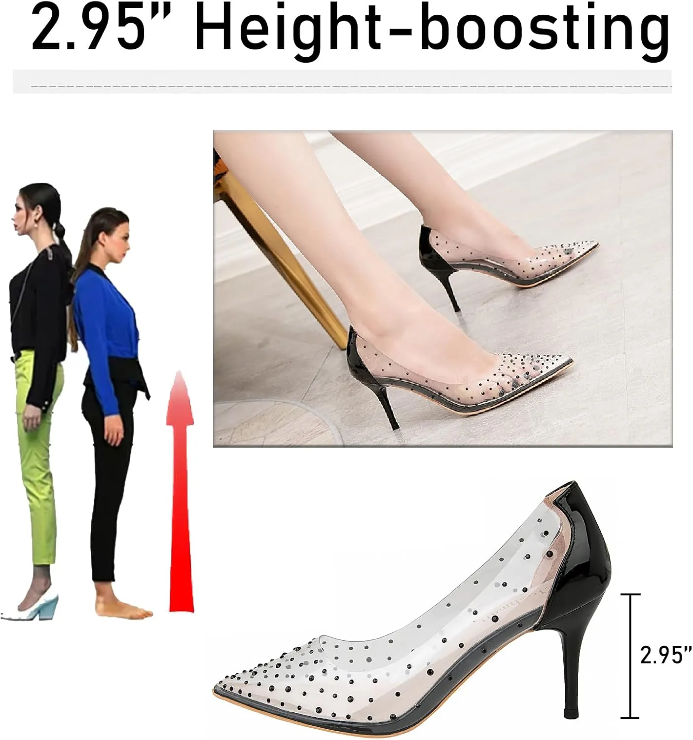 Women's Rhinestones Clear Leather Stiletto Pumps Fashion Comfort Closed Pointed Toe Slip On High Heels Sandals for Party Prom Date Dress Shoes