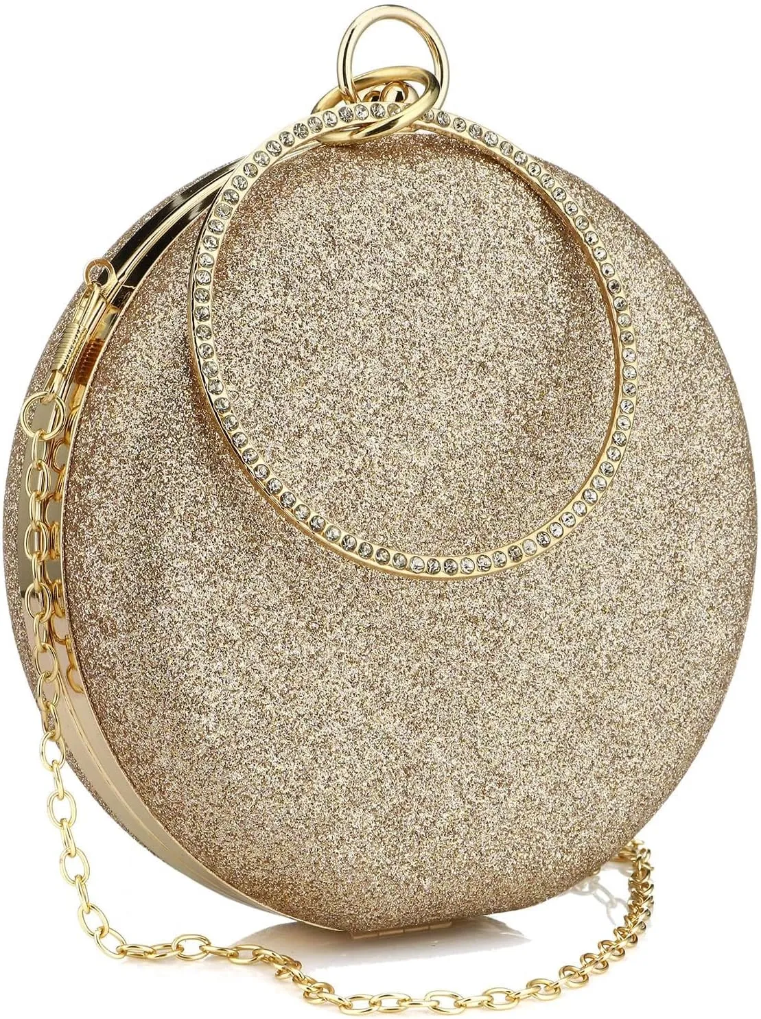 Women's Round Ball Clutch Rhinestone Ring Handle Designer Wristlets Handbag Purse Wedding Party Prom Evening Bag