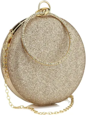 Women's Round Ball Clutch Rhinestone Ring Handle Designer Wristlets Handbag Purse Wedding Party Prom Evening Bag