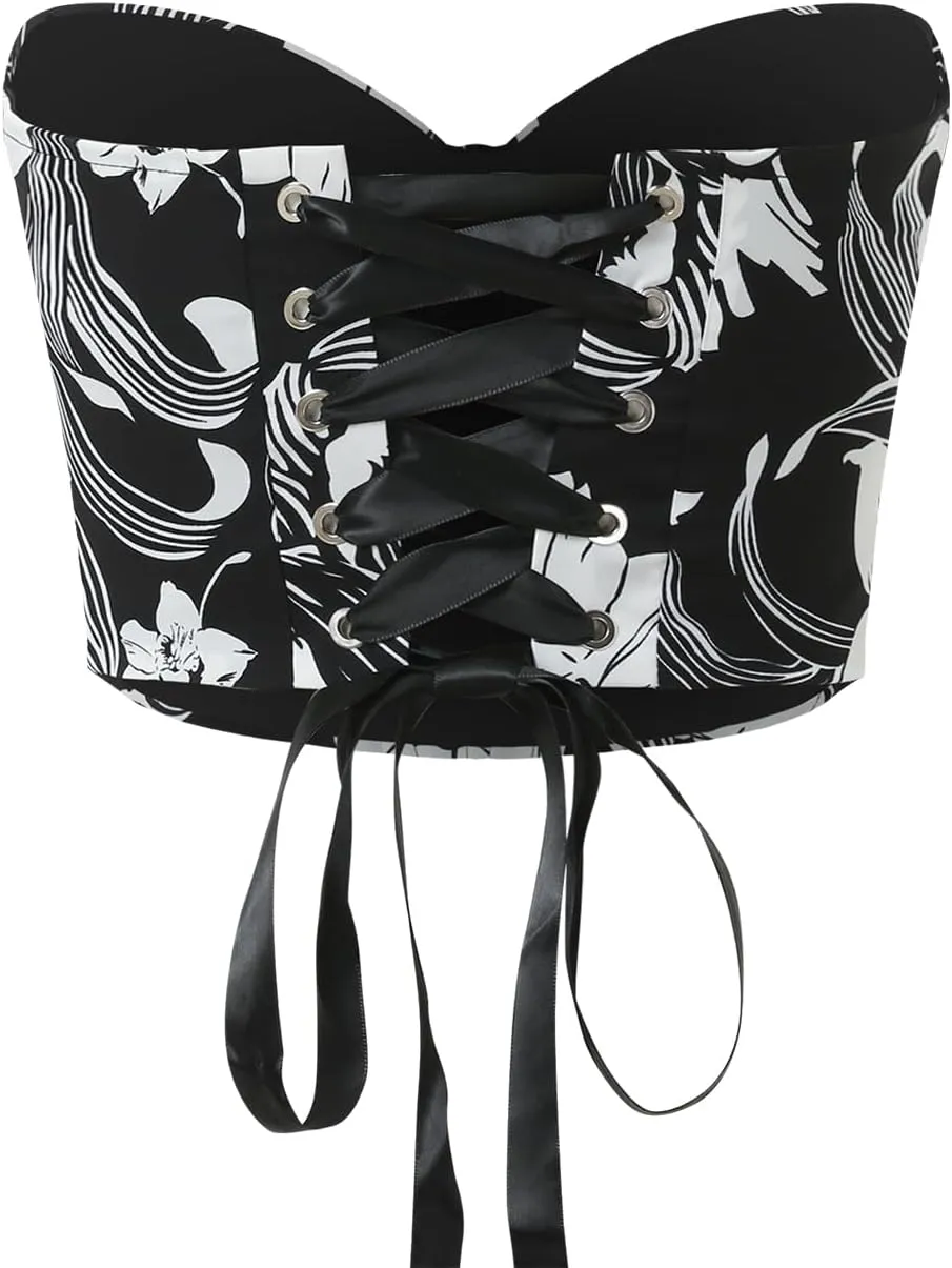Women's Sexy Floral Print Sleeveless Strapless Corset Top