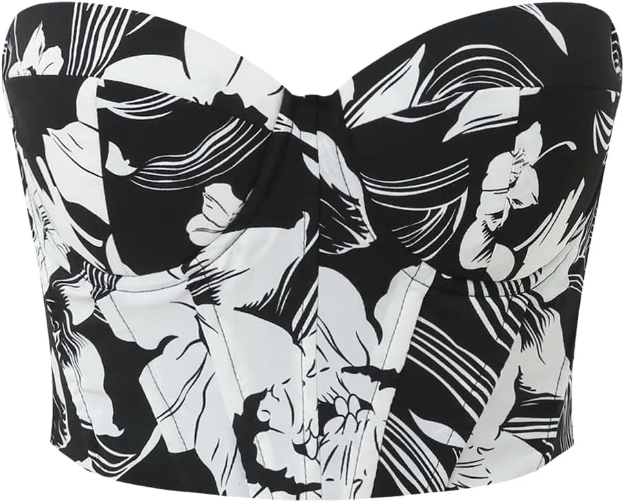 Women's Sexy Floral Print Sleeveless Strapless Corset Top