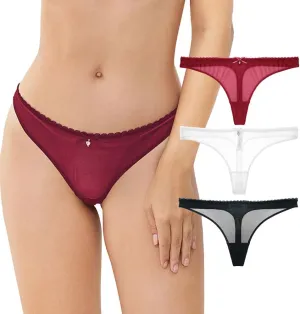 Women's Sexy Sheer Panties Thongs Mesh G-Strings Low Rise Brief Underwear, 3-Pack