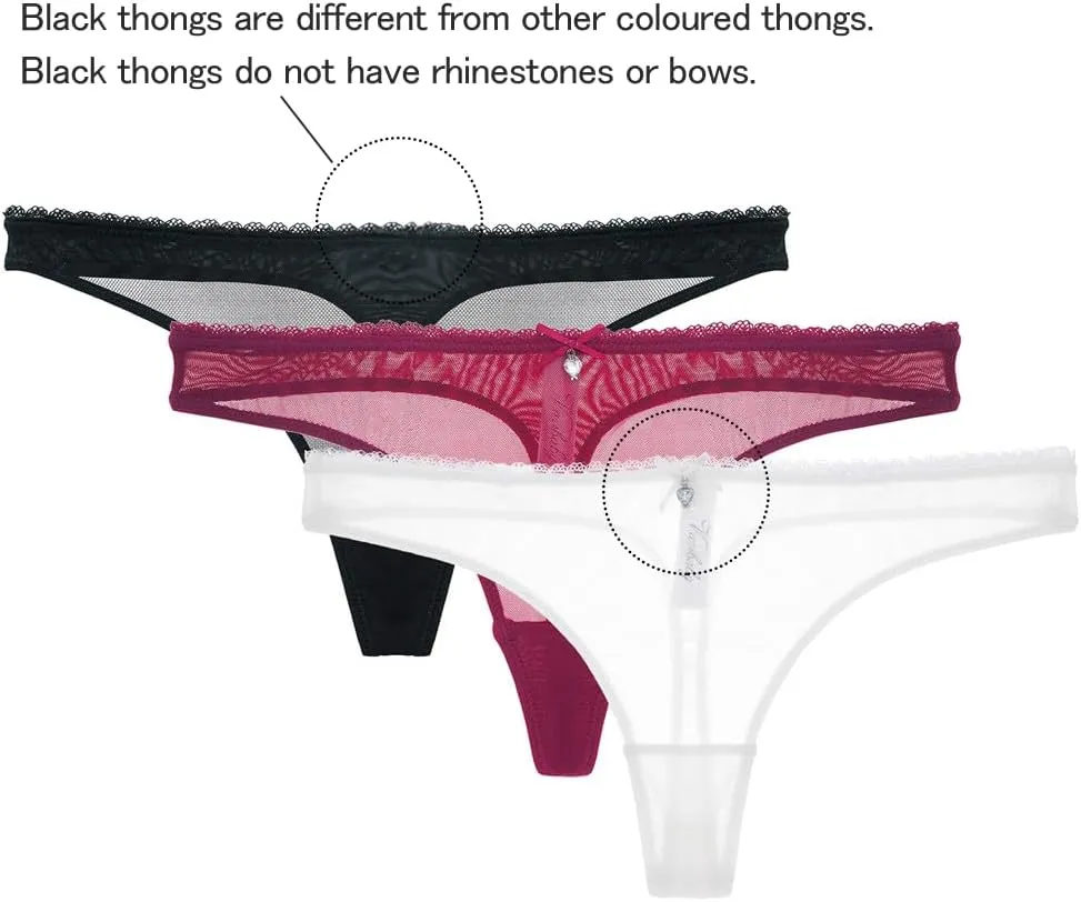 Women's Sexy Sheer Panties Thongs Mesh G-Strings Low Rise Brief Underwear, 3-Pack