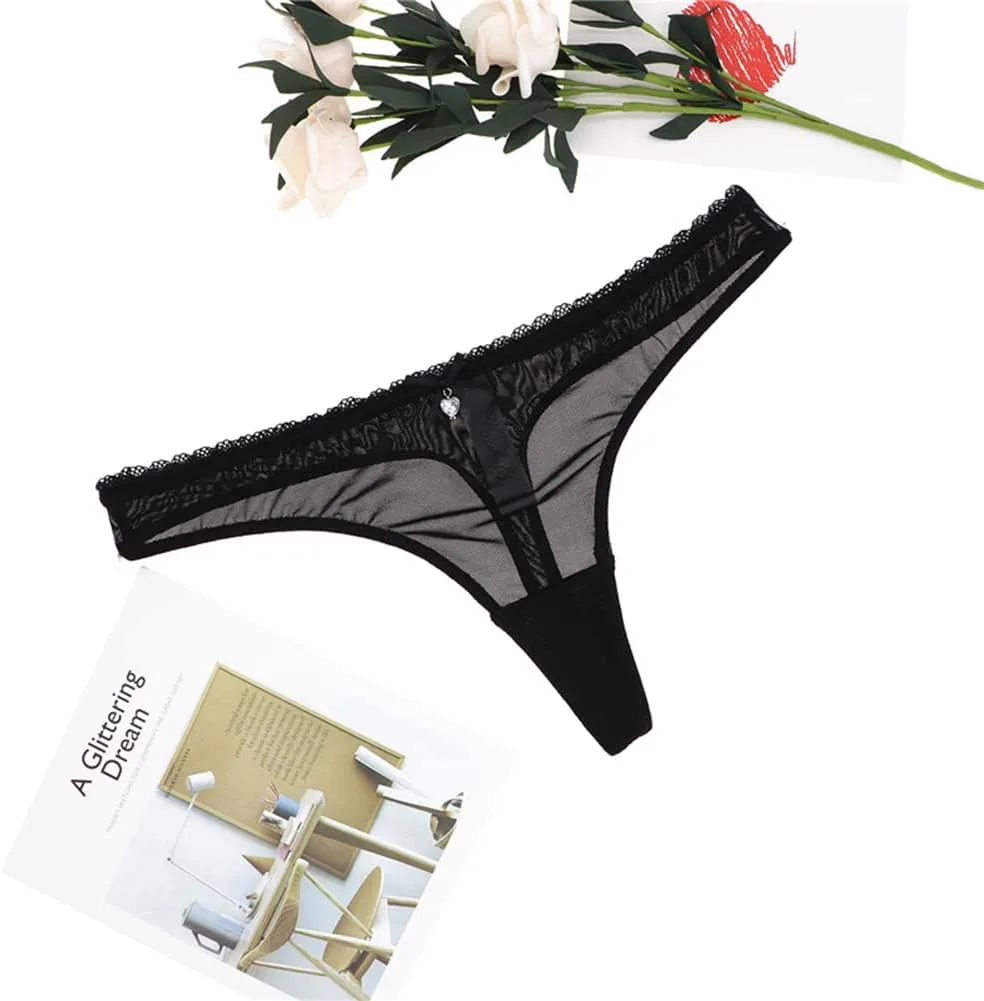 Women's Sexy Sheer Panties Thongs Mesh G-Strings Low Rise Brief Underwear, 3-Pack