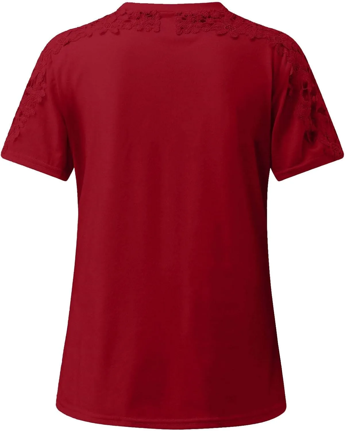 Womens Short Sleeve Shirts Casual Round Neck Fashion Solid Color T-Shirts Trendy Loose Pullover Lace Tops Blouse