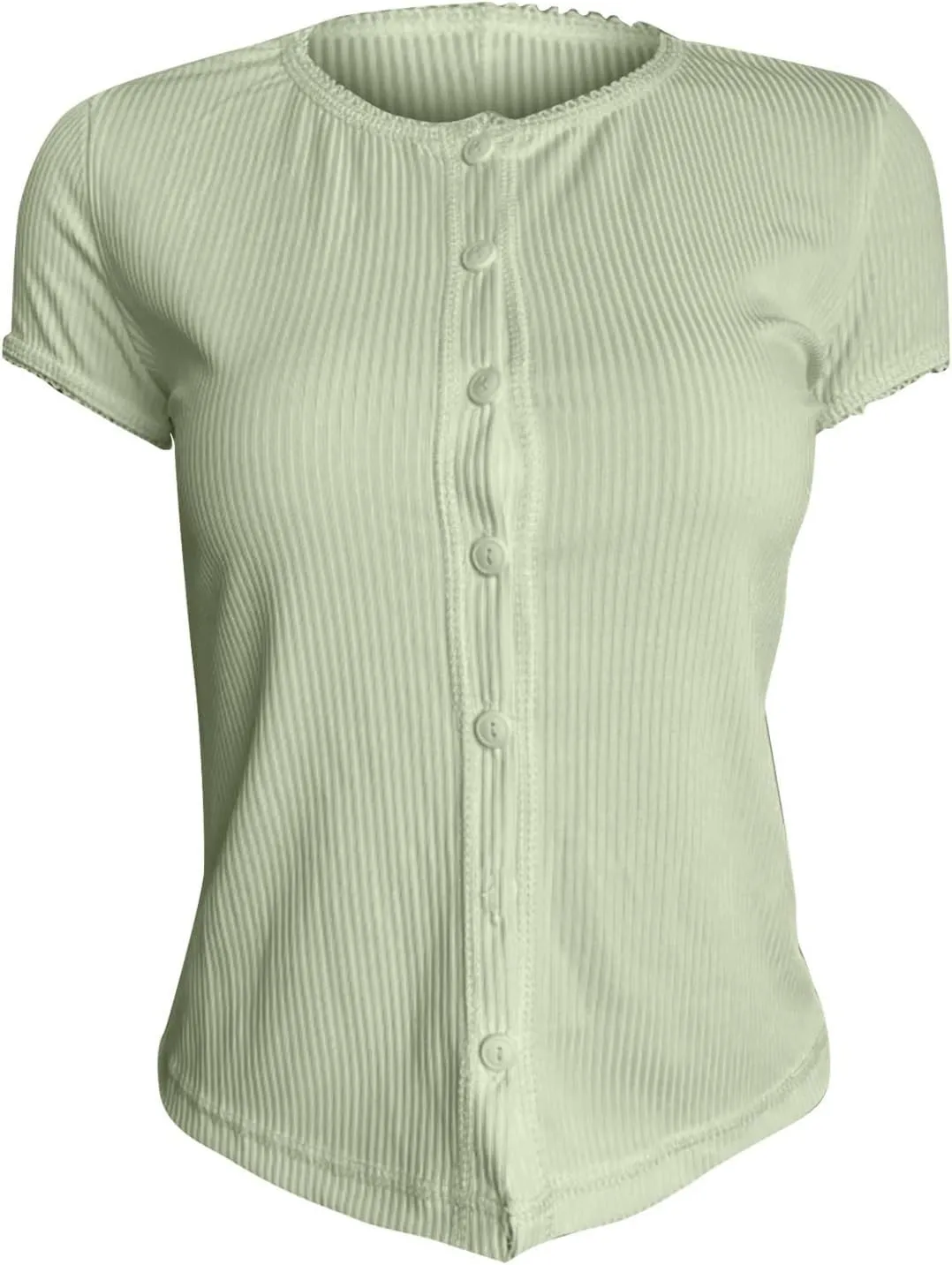 Womens Slim Fitted T Shirts Short Sleeve Cardigan Button Down Tee Blouses Basic Y2k Ribbed Tops